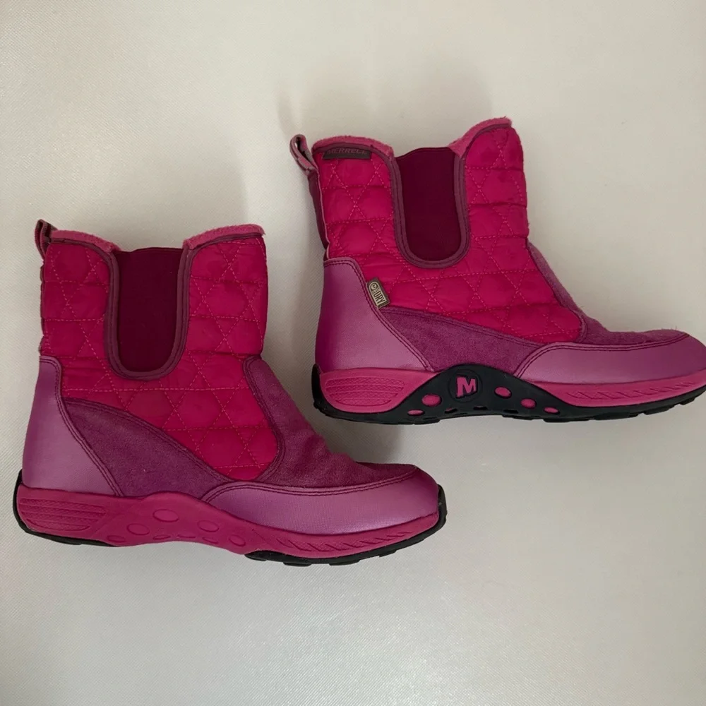 Merrell Girls Snow Boots 3.5 Pink Jungle Moc II Water Resistant 200g Suede Quilt
